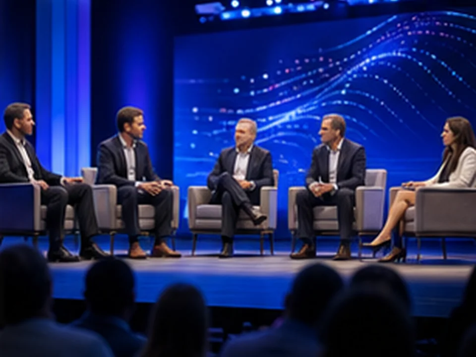 Generated image of an AI education summit panel